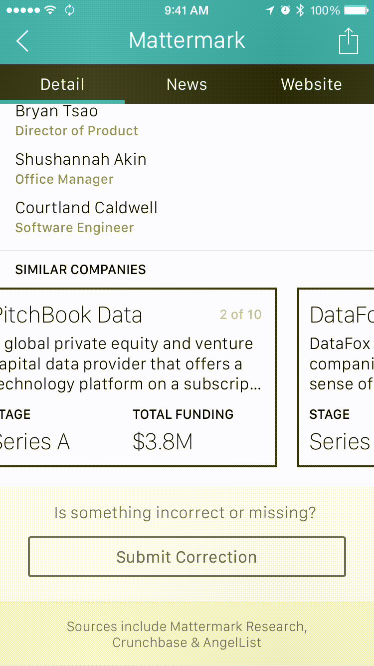 post image for Mattermark for iOS Update: Improve Your Company Data and Submit New Companies