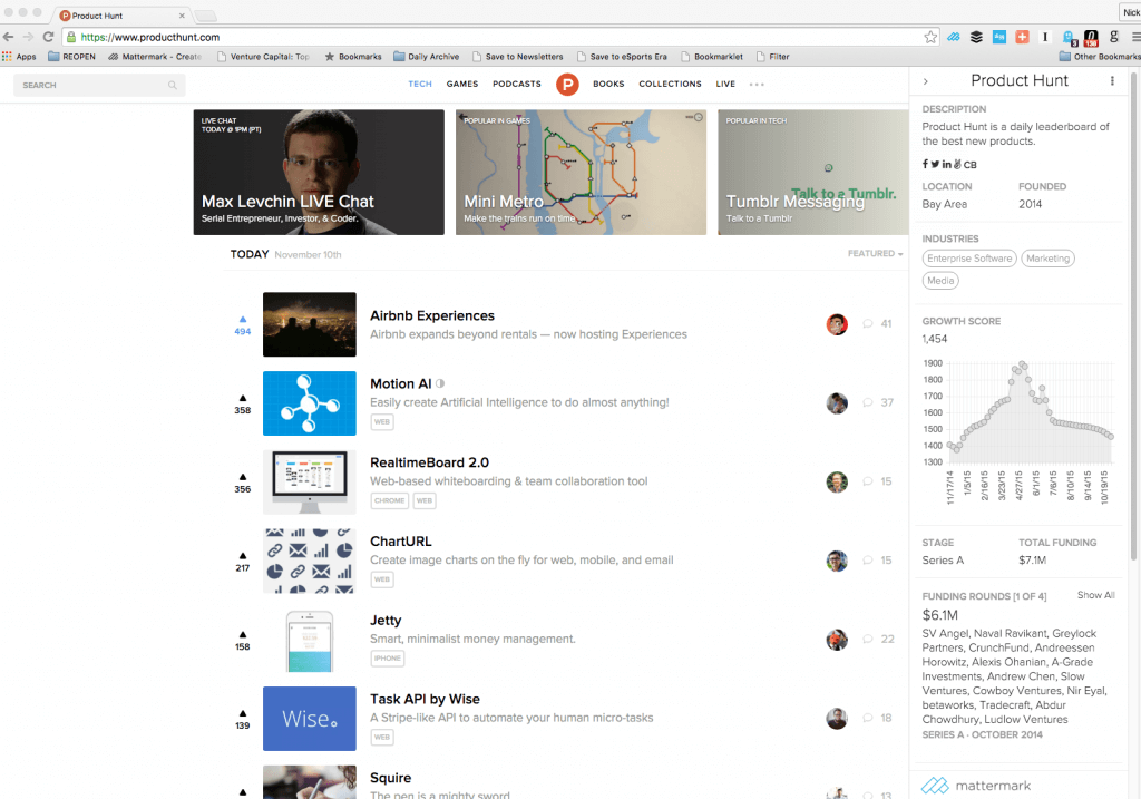 product hunt mattermark chrome screenshot